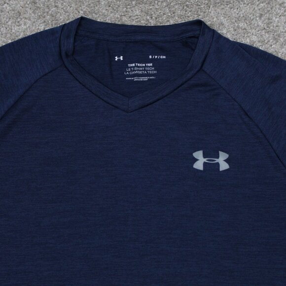 Under Armour The Tech Tee Shirt Mens Small Blue UA V-Neck Polyester S/S Pullover - Picture 6 of 12